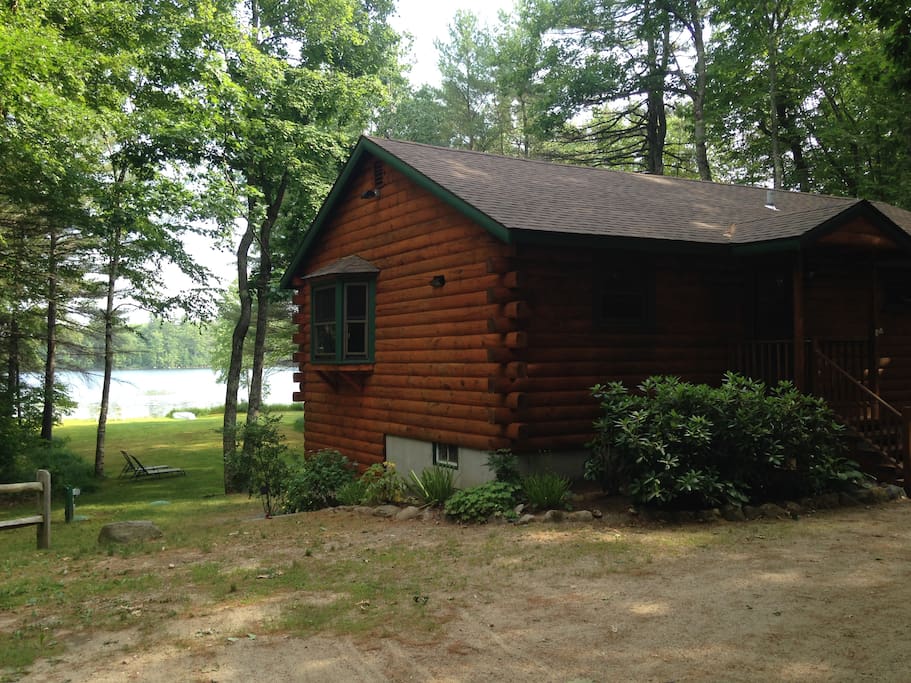 Log Home Front with Pond View