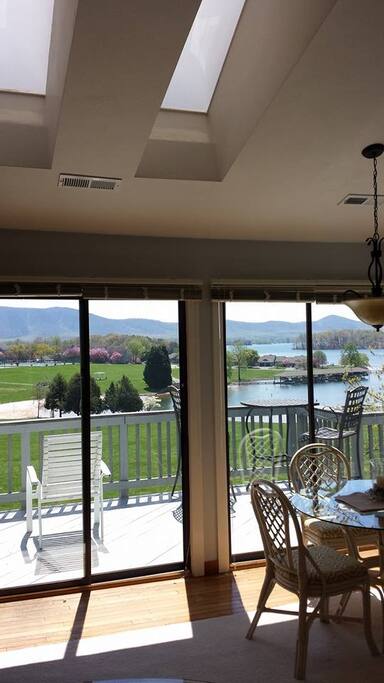 Living room looking out on deck in Spring