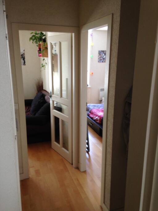 Vous êtes dans le hall d'entrée qui se trouve au centre de l'appartement