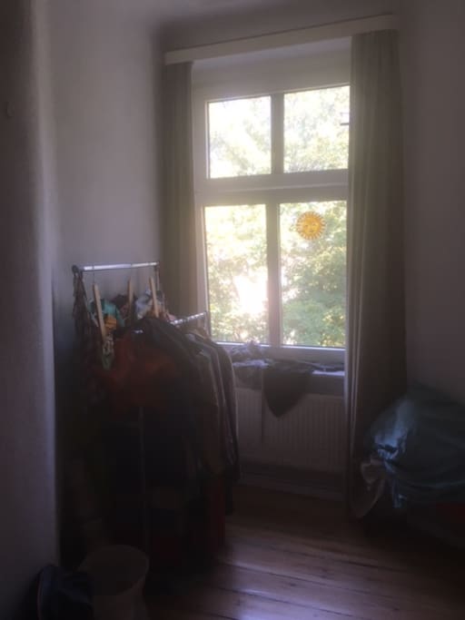 left part of the bedroom with window towards courtyard (nice because silent)