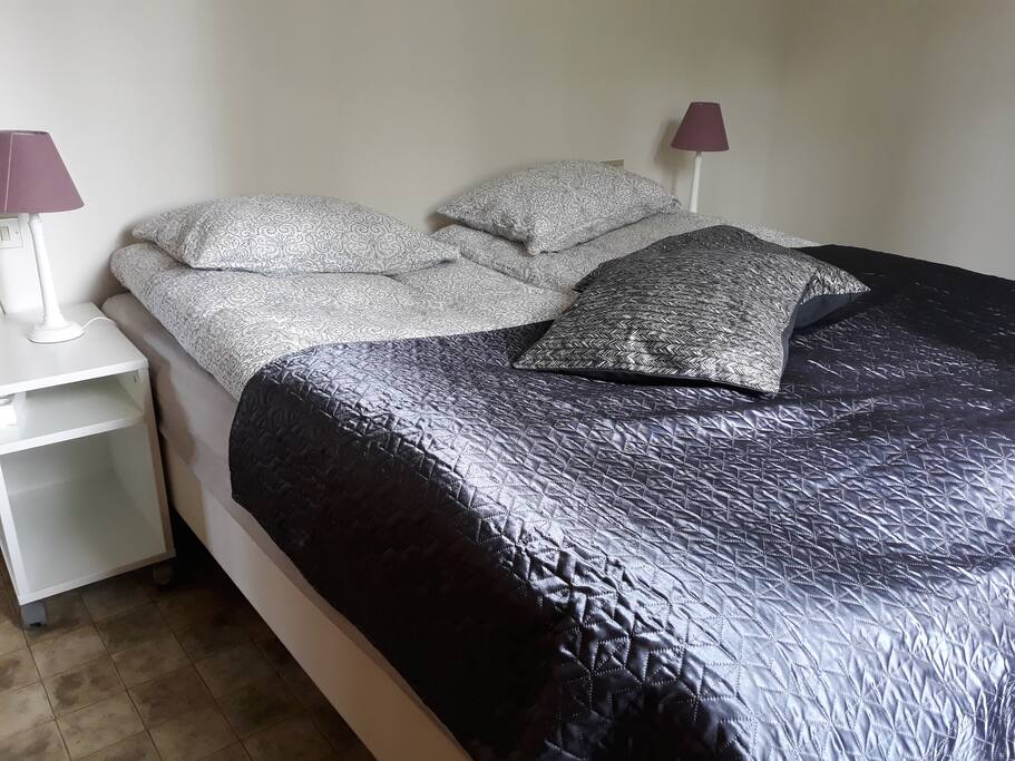 First bedroom double bed.
