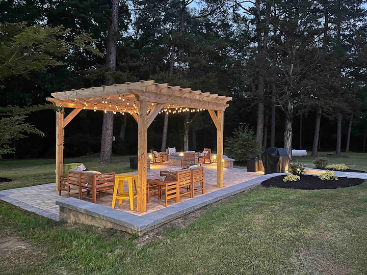 String-lit pergola — Pine Creek Farm, Burkeville, Virginia
