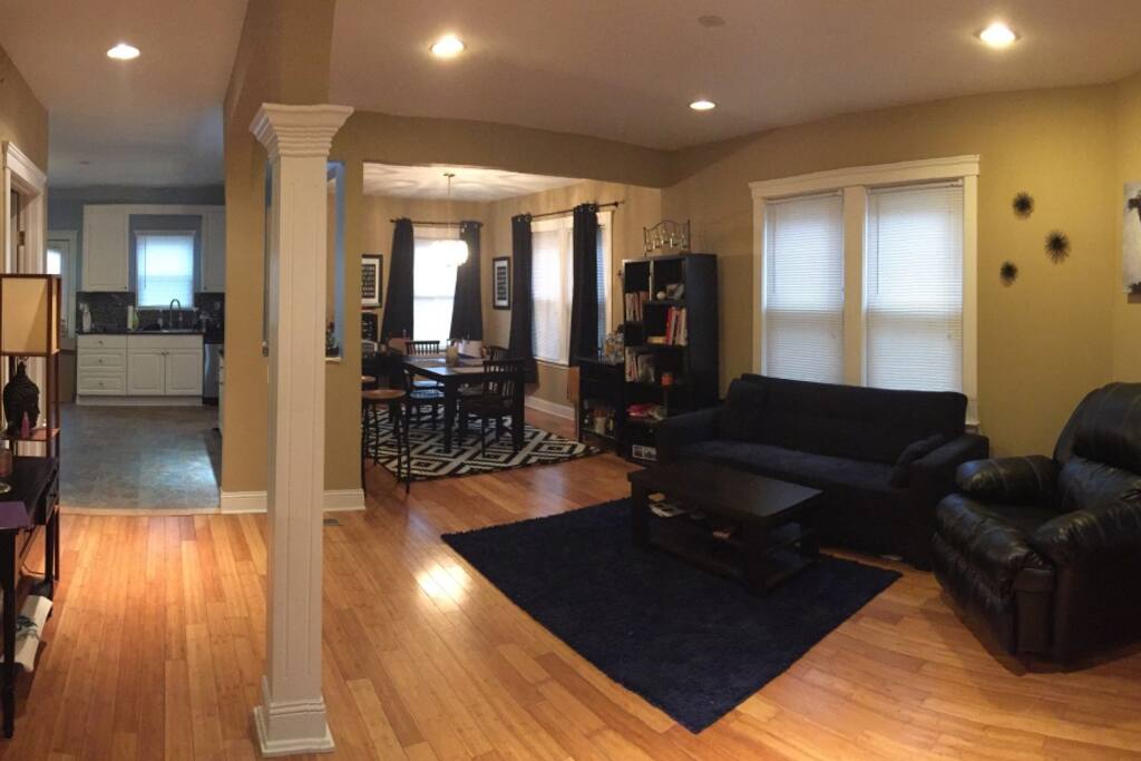 Open floor plan starting at the living area through the kitchen and dining room