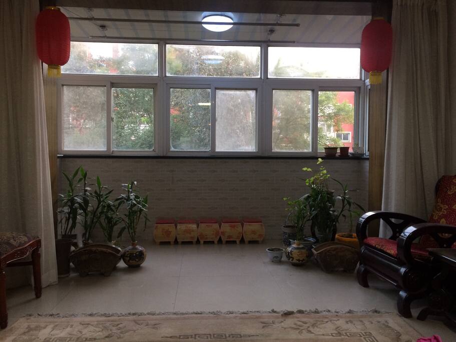 阳台高低错落的绿植,使得室内空气非常清新。