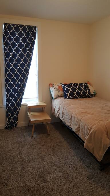 Twin bed with room to bring your own twin air mattress. Closet is available.