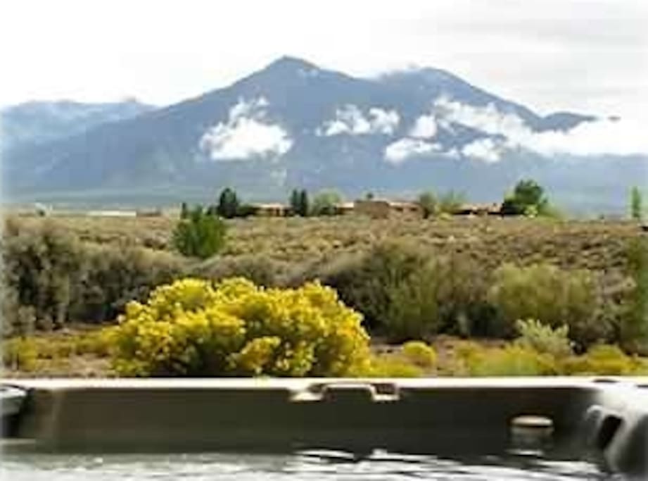The view of Taos Mountain from the large hot tub