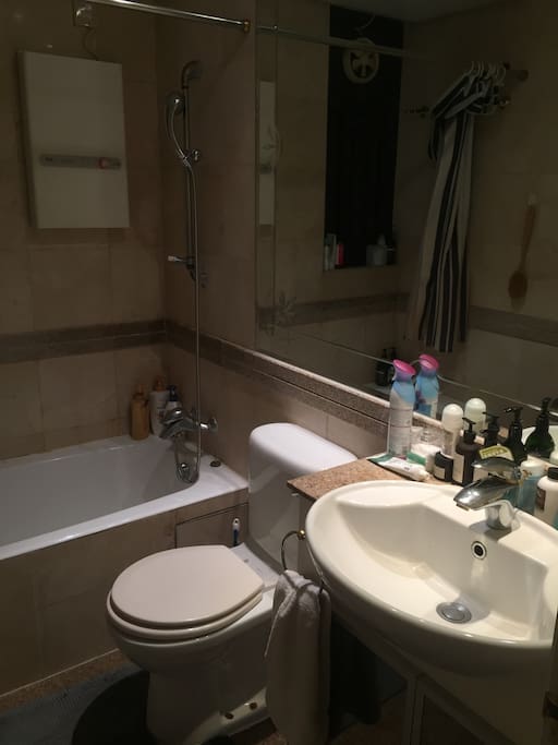 Bathroom with soap, shampoo etc