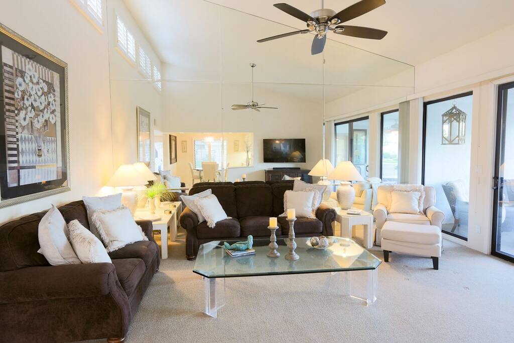 Sun and light filled living room.