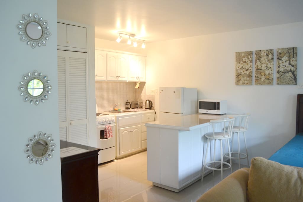 living space and full kitchen