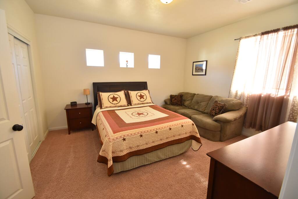 Master bedroom features Queen Bed, dresser, night stand, walk-in closet, side closet, private bath