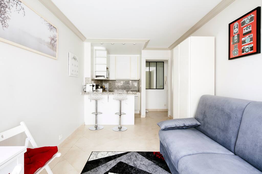 Living area with kitchen and sofa-bed