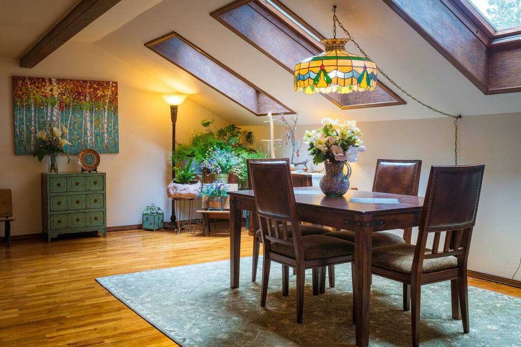 Sunny, warm dining area.
