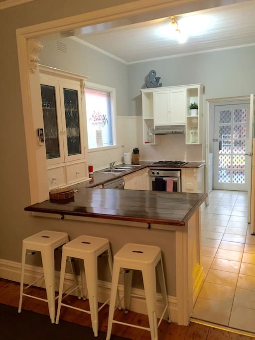 Gorgeous Hand made carved timber kitchen with everything you need for a holiday
