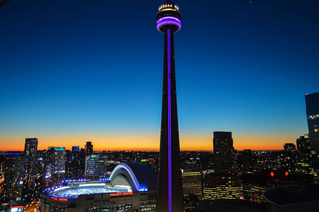 Balcony & Room Night View - CN Tower, Rogers Centre