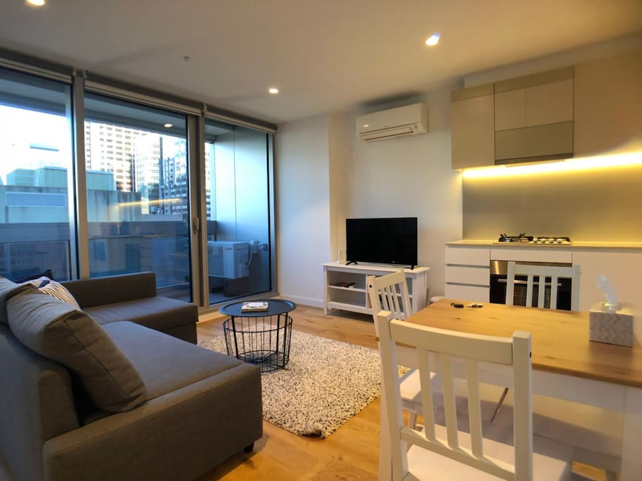 living room with sofa bed