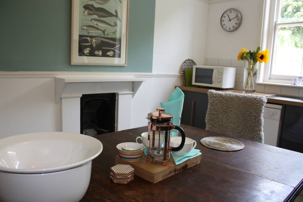 Stylish large kitchen and dining room for guests