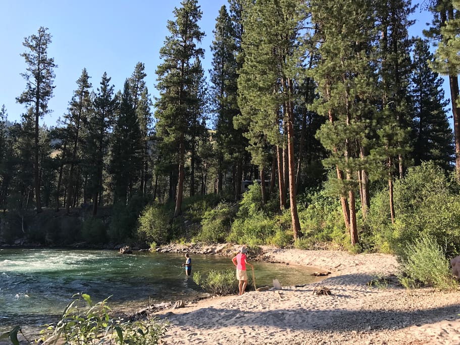 Small beach on South Fork, Payette River is within a few miles