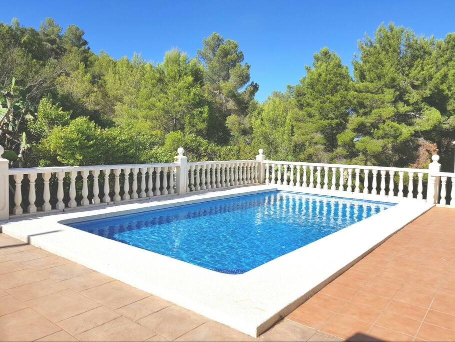Terrace and Pool with mountain landscape, enjoy in privacy area. Barbacue available.