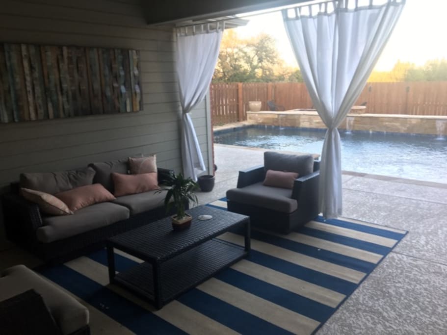 Back Patio with TV and Pool View