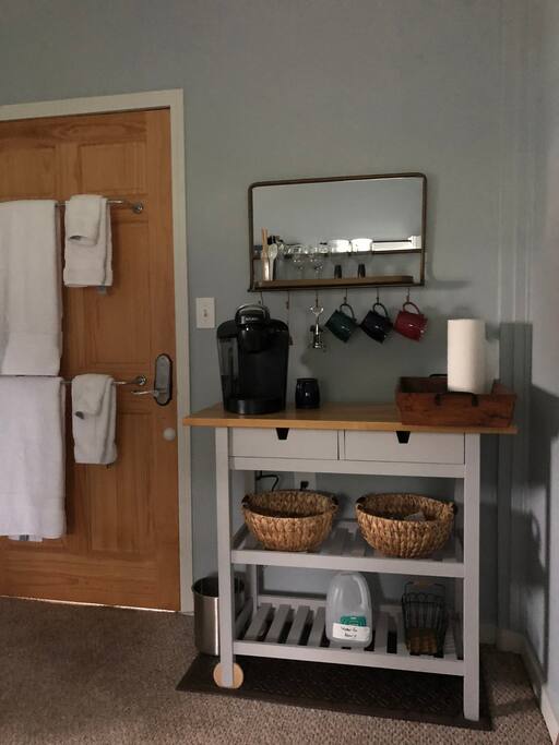 The room has a Keurig coffee maker for your morning coffee.