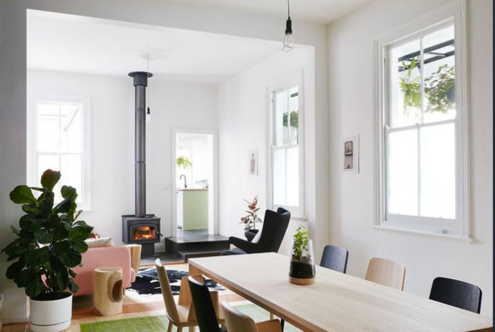 Living room and fireplace
