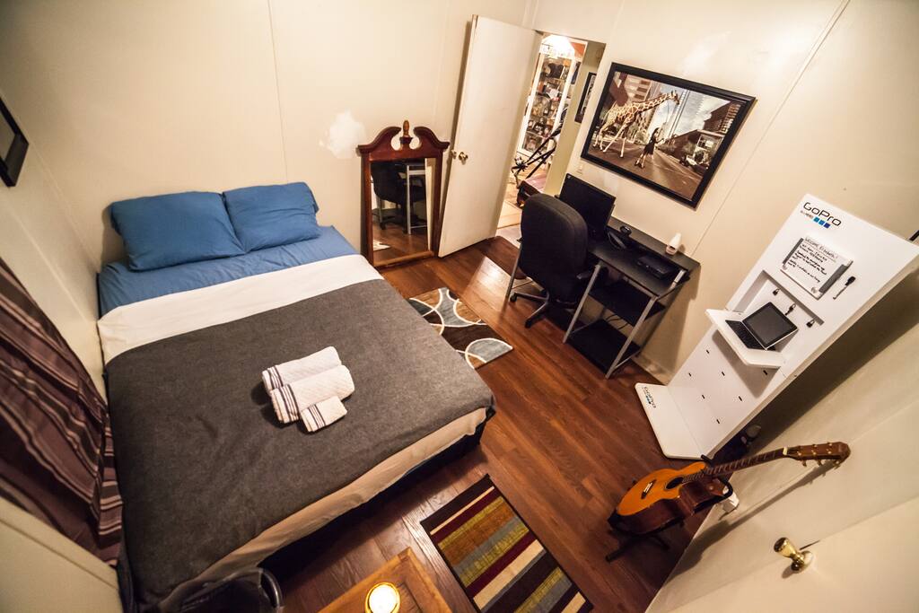 A full office desk, TV with DVD player and blu ray, your own a.c, huge mirror, and your own personal robe!
