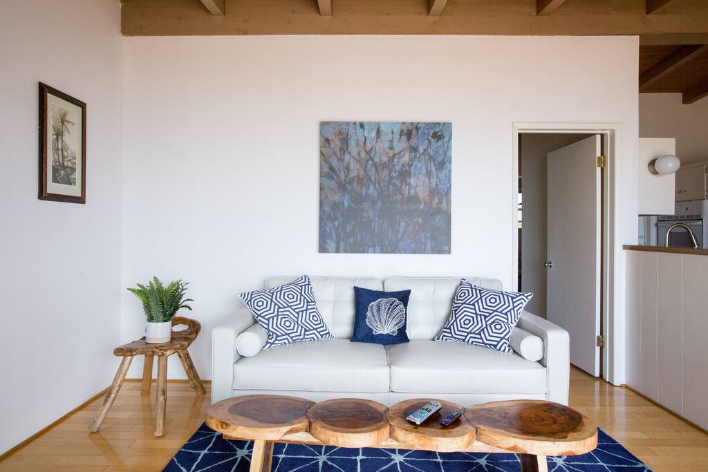 Comfy couch with ocean view.