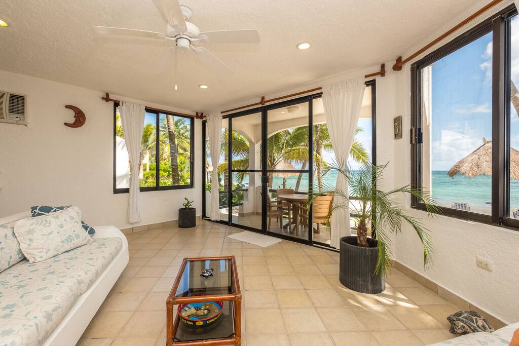 Beach level living area with ocean view