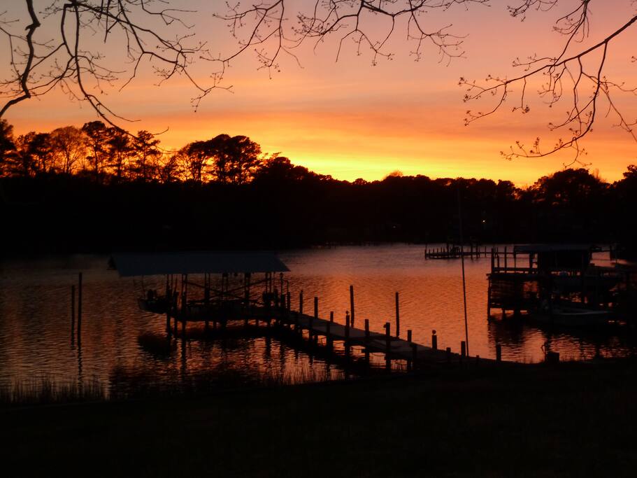 Sunset over our dock