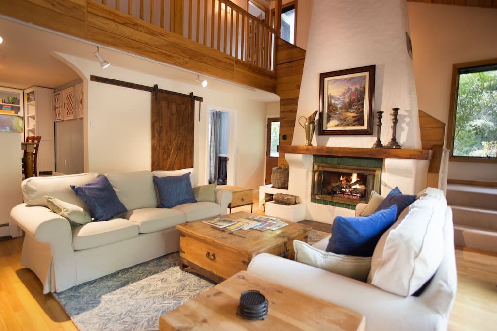 Gather with family and friends around the fireplace