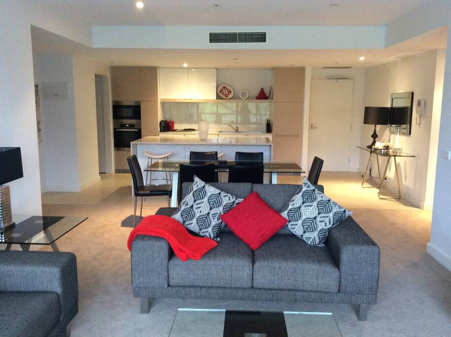 Living Room, Dining and Kitchen. Entry back right.