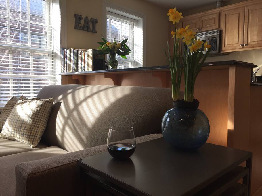 The sofa is convertible into a full-size bed and the nesting tables are great for drinks or snacks while watching TV or just hanging out.
