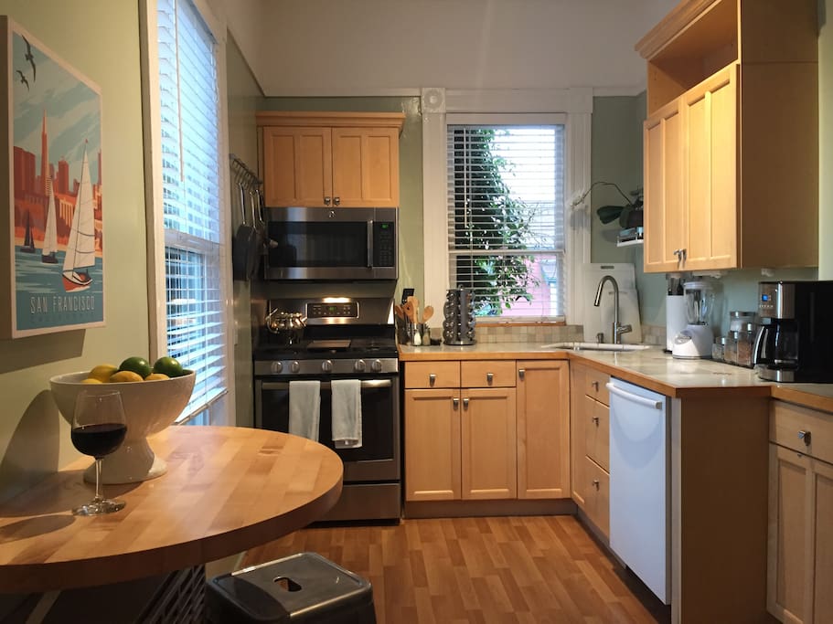 Stocked kitchen for gourmet meals or quick snacks