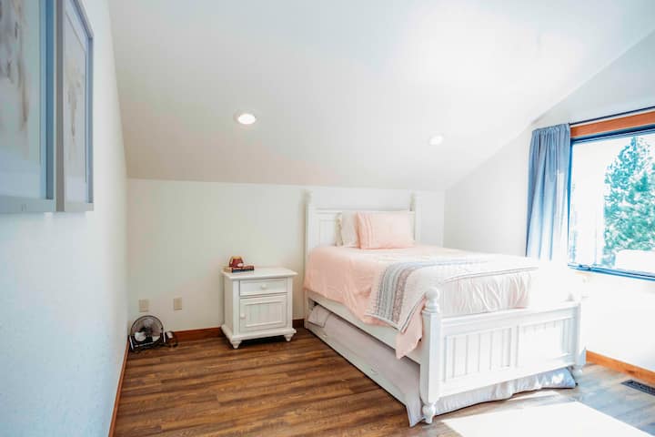 This bedroom has a full size bed with full size trundle bed.