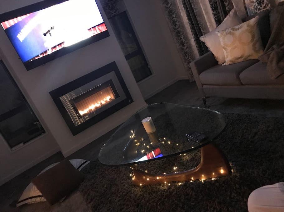 Living room with fire and Tv