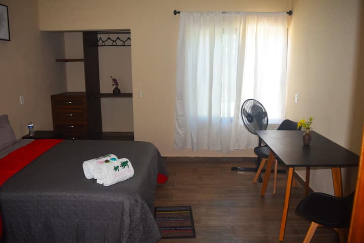 חדר 2, עם מיטת קווין סייז וחדר רחצה פרטי 