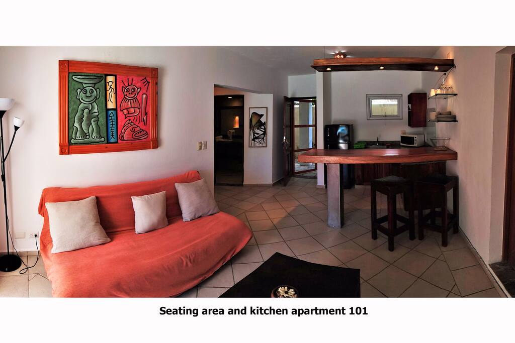 Seating area and kitchen