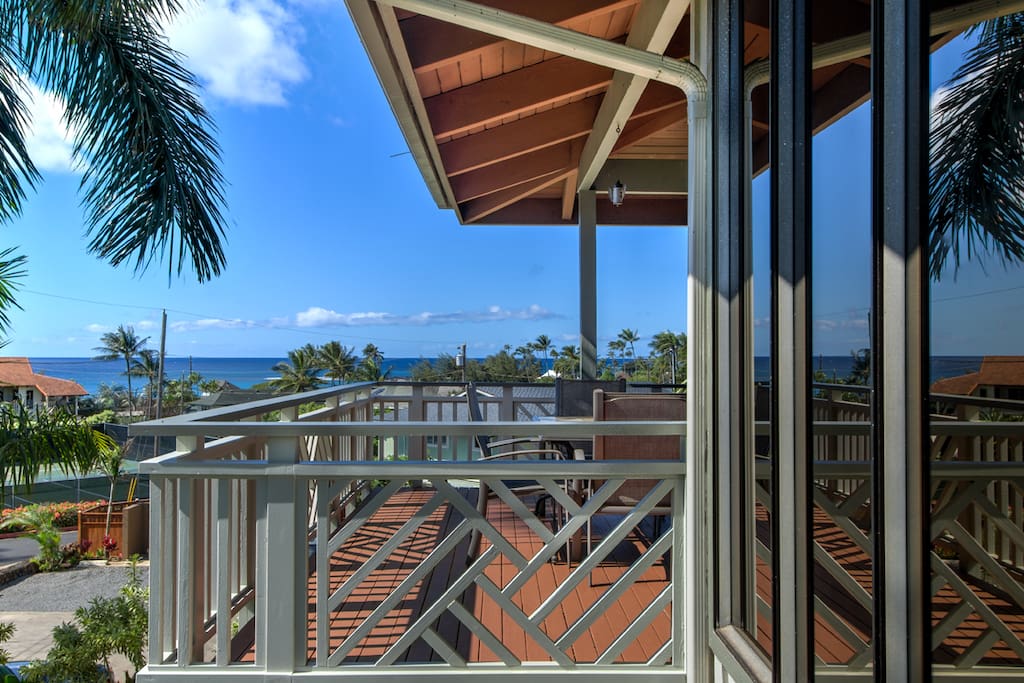 Covered lanai includes ocean views, dining for 8 and BBQ
