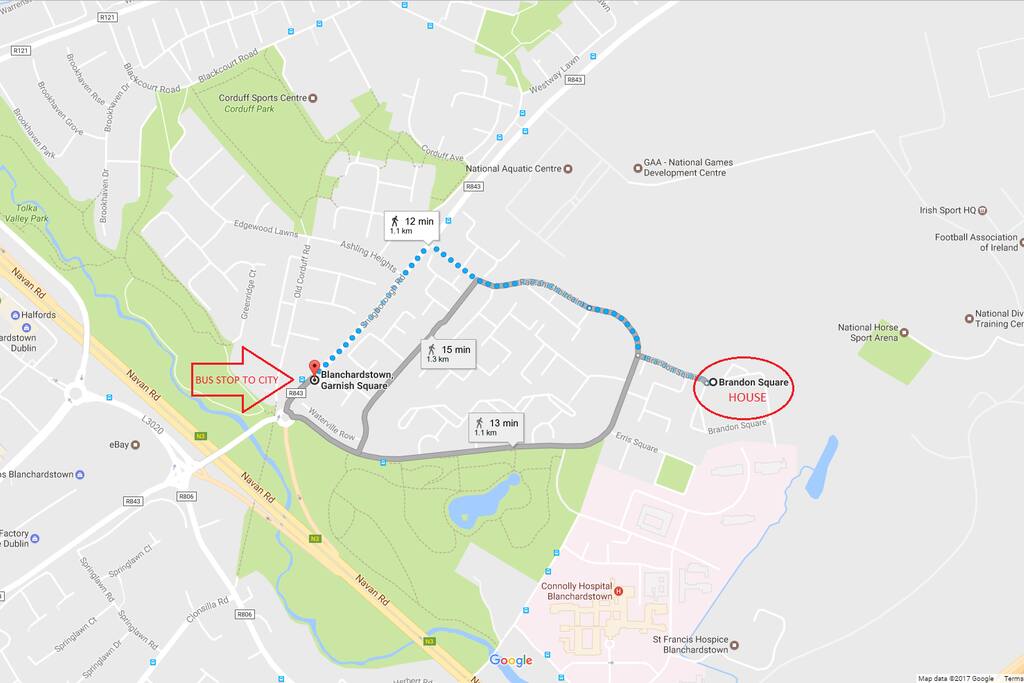 12 mins walk to the bus stop and 30 mins bus ride to the City