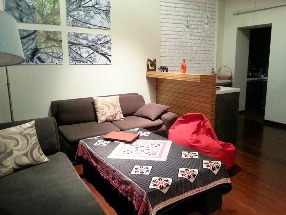 living room with kitchen