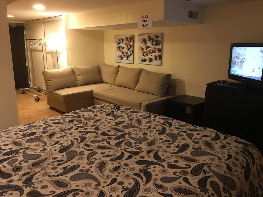 Sectional sofa converts to double bed for extra guests
