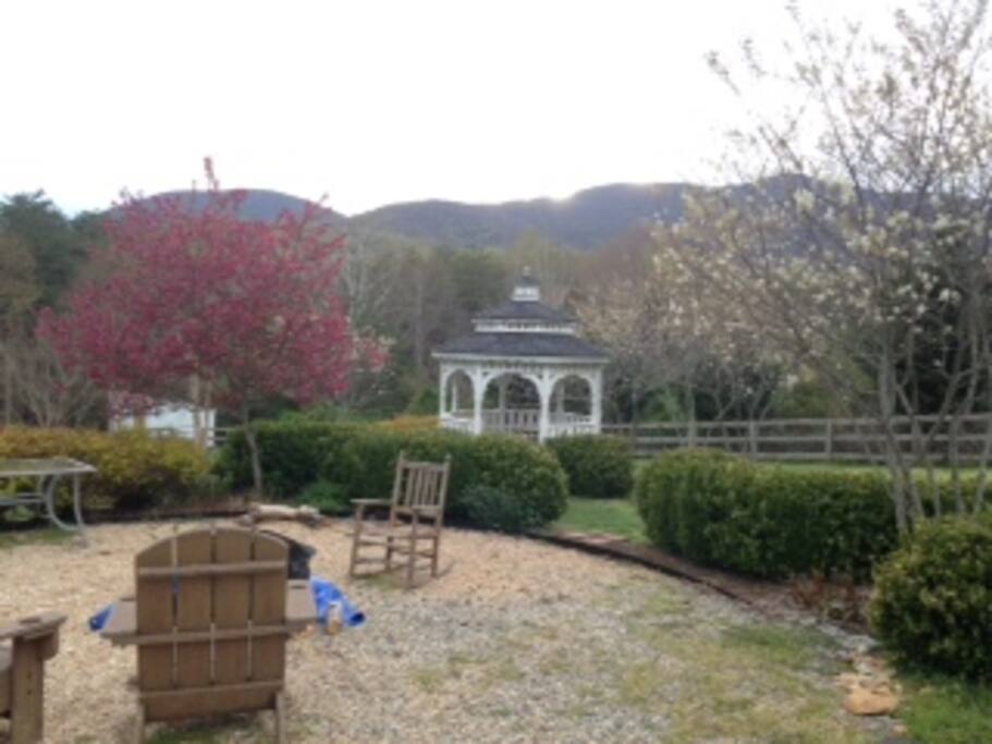 Zen garden, firepit and gazebo