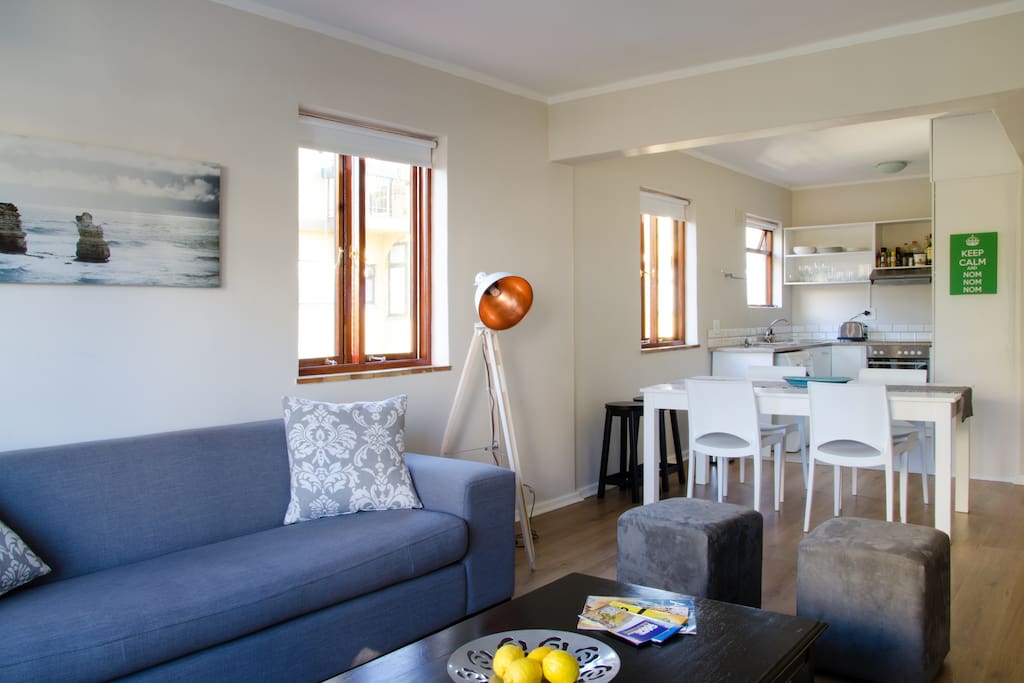 Open plan kitchen leads into dining area,