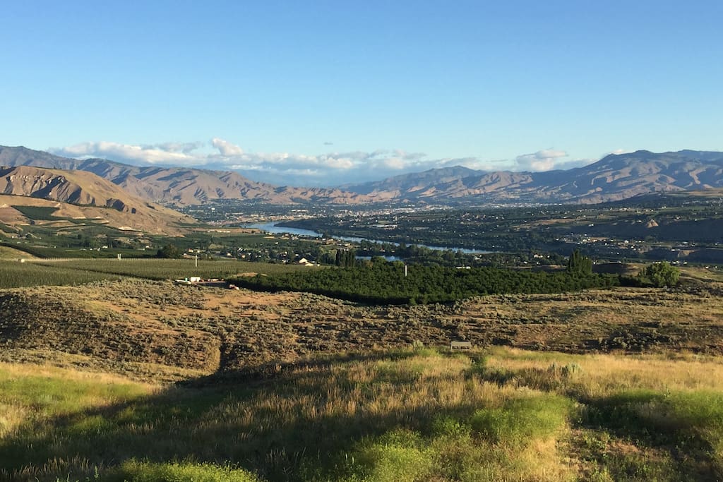 Amazing views of orchards, mountains, and the Columbia River.