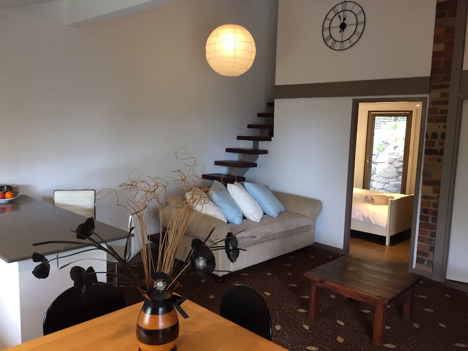 Stairs to optional 2nd bedroom with twin bed layout
