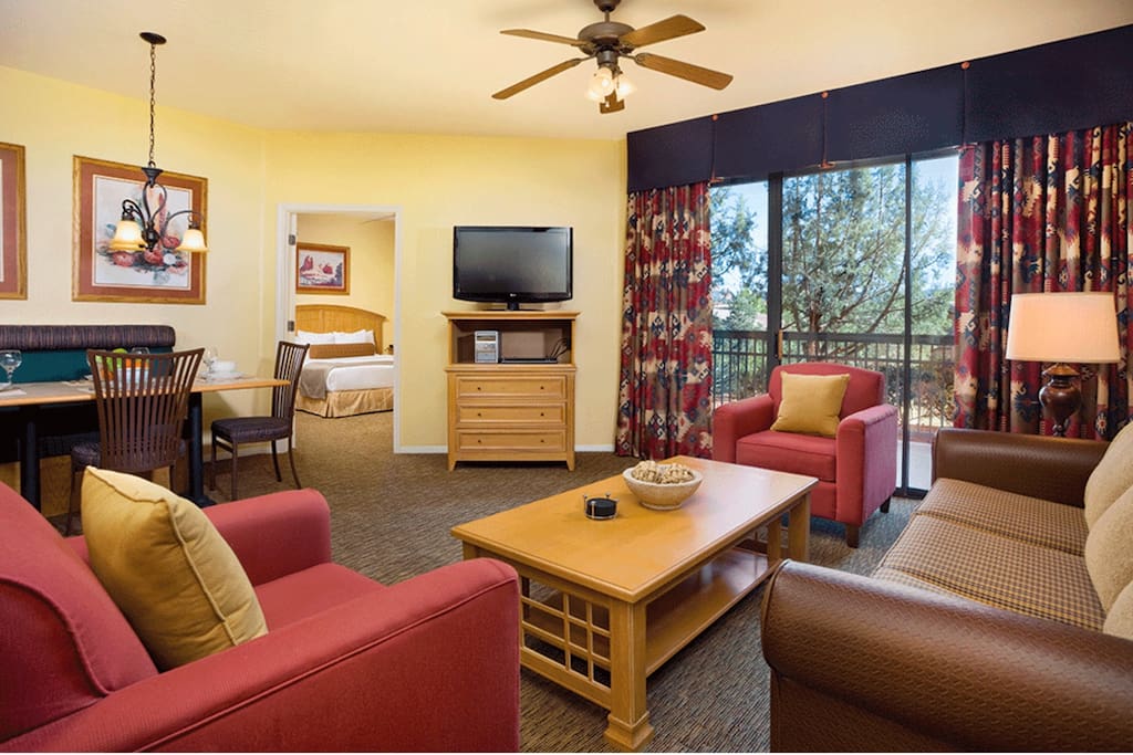 There’s plenty of comfy seating in the living-room, plus a queen sofa-sleeper