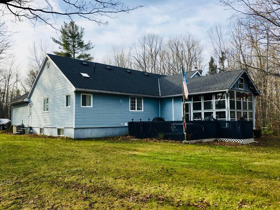 Large backyard with deck
