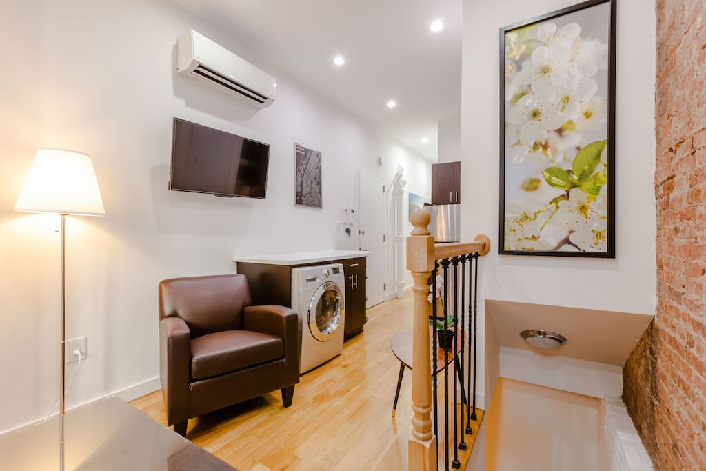 Relaxing sofas and armchairs, wall-mounted AC units in every room, and two flat screen TV with thousands of entertainment options, plus blazing fast Wifi.