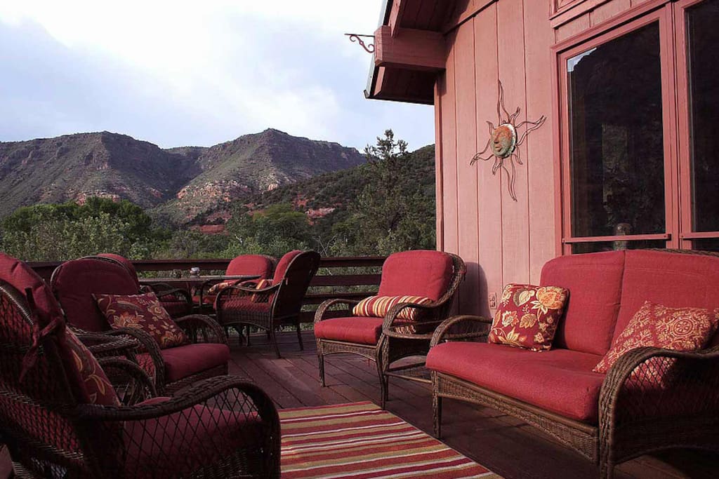 Spacious decks and patios all around the property.