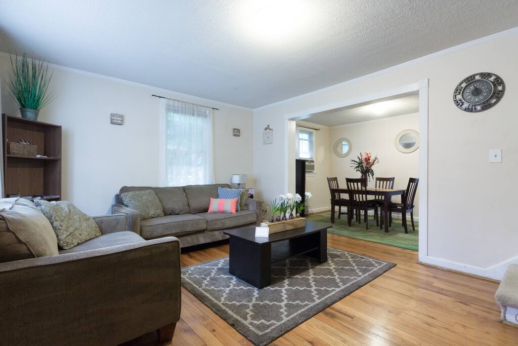 Living room couch and love seat.